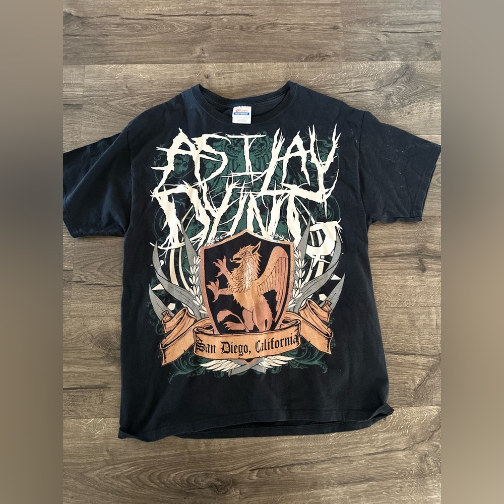 Vintage Mens Large Faded Spell Out As I Lay Dying Metalcore Band Tour T-Shirt